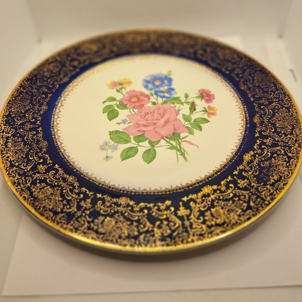 Imperial by Salem China Co. Blue with Encrusted 23K Gold Plate